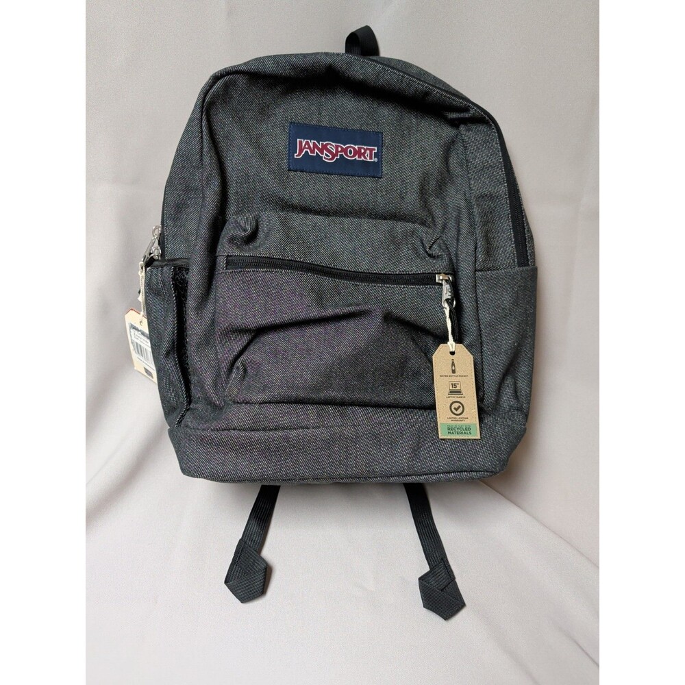 JanSport Cross Town Plus Remix 17" Backpack - Black: Abstract Denim Shell